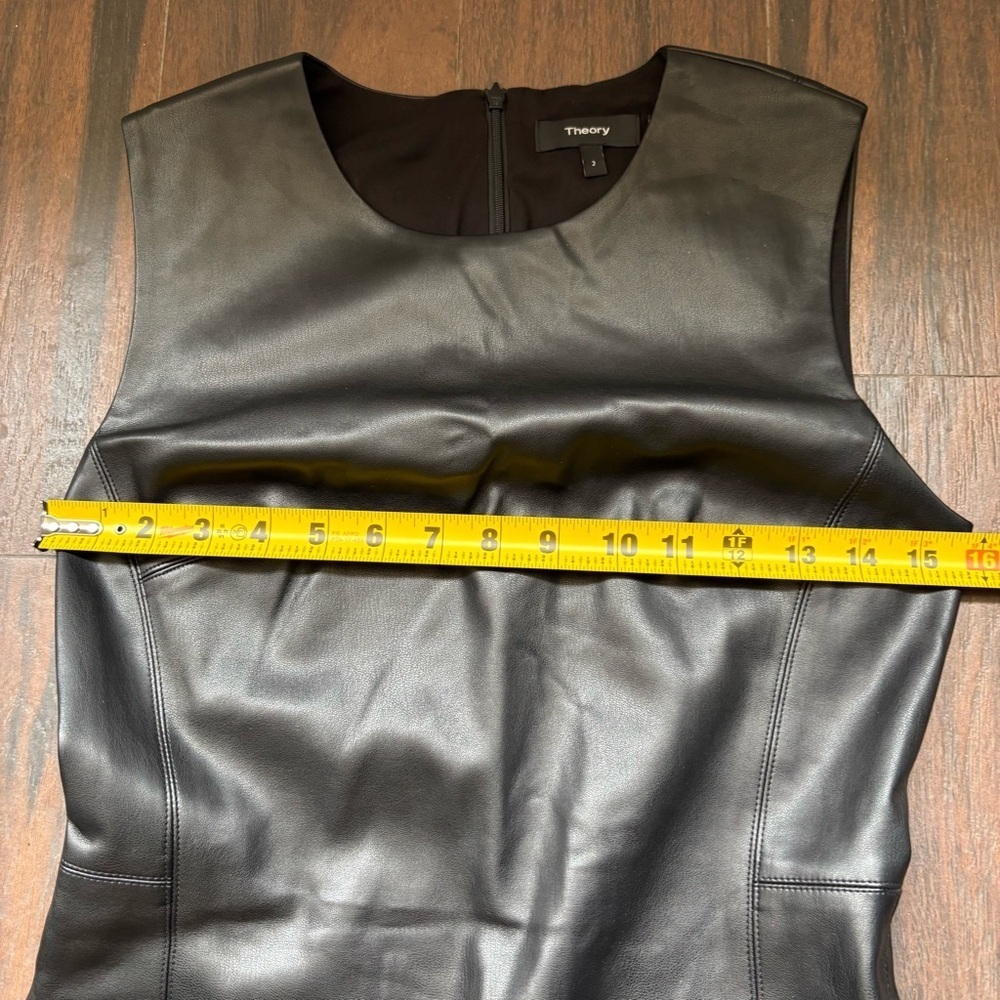 Theory Faux Leather Fitted Sheath Sleeveless Dress Size 2 - Picture 3 of 7